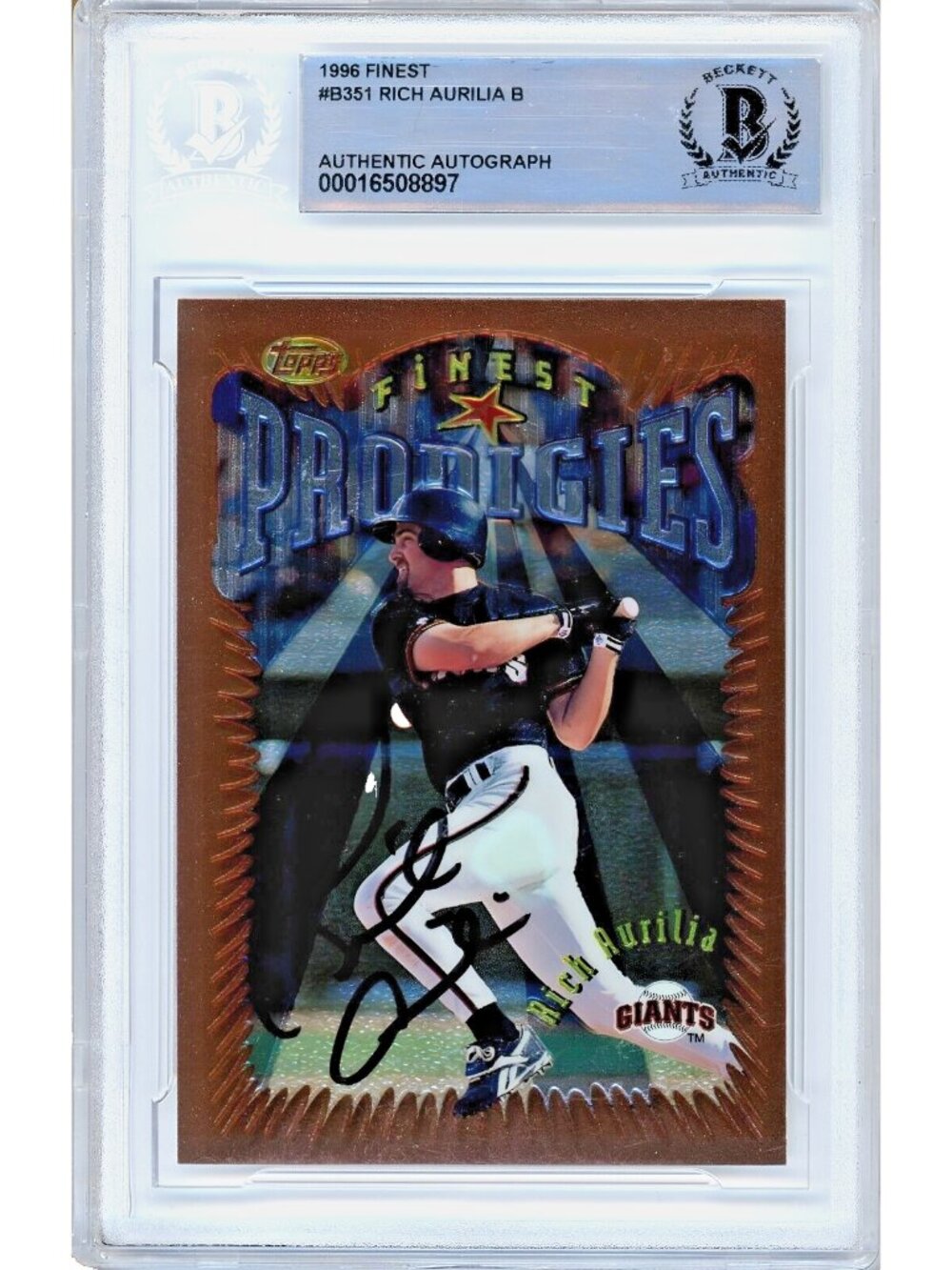 Rich Aurilia Signed 1996 Topps Finest Prodigies #351 RC SF Giants BAS Slab Auto
